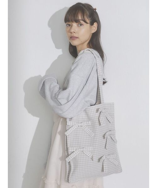 merry jenny（メリージェニー）の「ribbonギンガムトートBag（トートバッグ・レディース・ブラック/ベージュ/ブルー・FREE）」の16枚目の写真