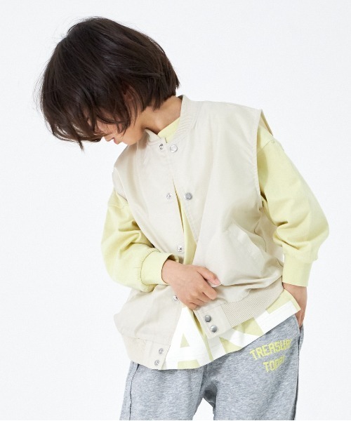 MAKE YOUR DAY（メイクユアデイ）の「前開きナイロンベスト■90～140cm（ベスト・キッズ・アイボリー/ブラック・90/100/110/140/120/130）」の2枚目の写真