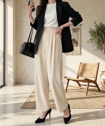 COCOMOMO | オンもオフもキレイみせ タックパンツ バックゴム セミワイド スラックス パンツ オフィス オケージョン(スラックス)