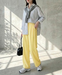 オンもオフもキレイみせ タックパンツ バックゴム セミワイド スラックス パンツ オフィス オケージョン