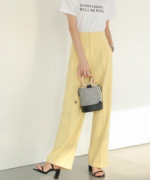 COCOMOMO（ココモモ）の「オンもオフもキレイみせ タックパンツ バックゴム セミワイド スラックス パンツ オフィス オケージョン（スラックス・レディース・ブラック/グリーン/ダークグレー/ピンク/イエロー/ベージュ/ブラウン・M/L/XL/S）」の10枚目の写真