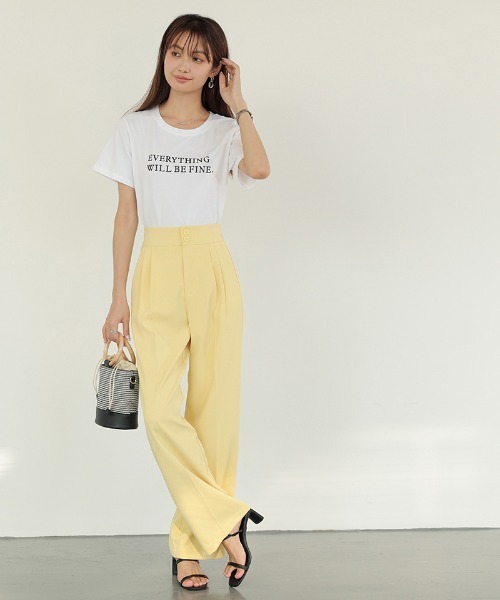 COCOMOMO（ココモモ）の「オンもオフもキレイみせ タックパンツ バックゴム セミワイド スラックス パンツ オフィス オケージョン（スラックス・レディース・ブラック/グリーン/ダークグレー/ピンク/イエロー/ベージュ/ブラウン・M/L/XL/S）」の17枚目の写真