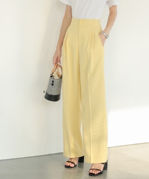 COCOMOMO（ココモモ）の「オンもオフもキレイみせ タックパンツ バックゴム セミワイド スラックス パンツ オフィス オケージョン（スラックス・レディース・ブラック/グリーン/ダークグレー/ピンク/イエロー/ベージュ/ブラウン・M/L/XL/S）」の13枚目の写真