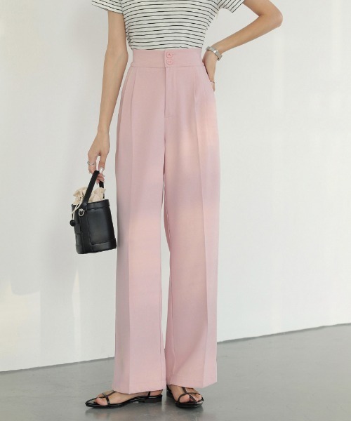 COCOMOMO（ココモモ）の「オンもオフもキレイみせ タックパンツ バックゴム セミワイド スラックス パンツ オフィス オケージョン（スラックス・レディース・ブラック/グリーン/ダークグレー/ピンク/イエロー/ベージュ/ブラウン・M/L/XL/S）」の11枚目の写真