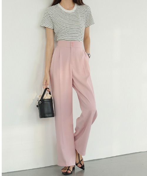 COCOMOMO（ココモモ）の「オンもオフもキレイみせ タックパンツ バックゴム セミワイド スラックス パンツ オフィス オケージョン（スラックス・レディース・ブラック/グリーン/ダークグレー/ピンク/イエロー/ベージュ/ブラウン・M/L/XL/S）」の15枚目の写真