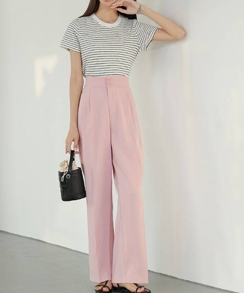 COCOMOMO（ココモモ）の「オンもオフもキレイみせ タックパンツ バックゴム セミワイド スラックス パンツ オフィス オケージョン（スラックス・レディース・ブラック/グリーン/ダークグレー/ピンク/イエロー/ベージュ/ブラウン・M/L/XL/S）」の8枚目の写真