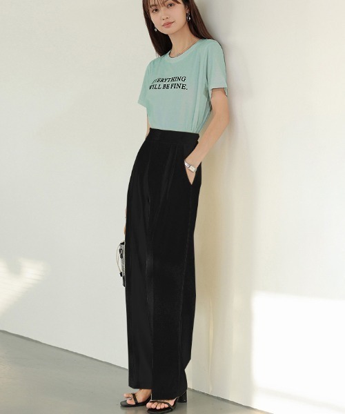 COCOMOMO（ココモモ）の「オンもオフもキレイみせ タックパンツ バックゴム セミワイド スラックス パンツ オフィス オケージョン（スラックス・レディース・ブラック/グリーン/ダークグレー/ピンク/イエロー/ベージュ/ブラウン・M/L/XL/S）」の19枚目の写真