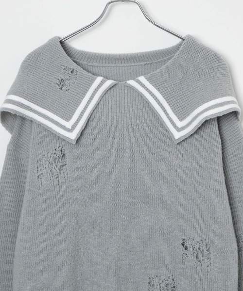 Whinny（ホワイニー）の「Whinny/ぼろりんちょマリン（ニット/セーター・レディース・ブラック/ホワイト/グレー・FREE）」の13枚目の写真