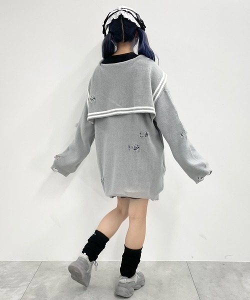 Whinny（ホワイニー）の「Whinny/ぼろりんちょマリン（ニット/セーター・レディース・ブラック/ホワイト/グレー・FREE）」の4枚目の写真