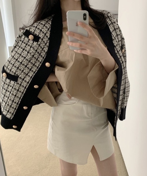 ゴールドボタンツイードカーディガン（カーディガン/ボレロ）｜Silly