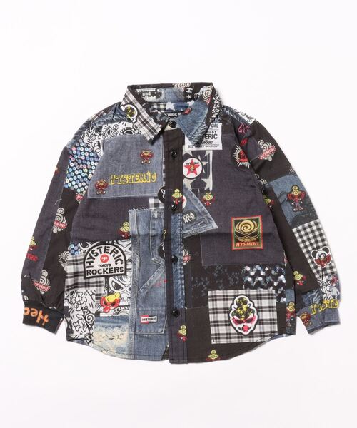 HYSTERIC MINI(ヒステリックミニ)の「MY FIRST HYSTERIC SCRAPSPATCHWORK総柄Viscotexシャツ(シャツ/ブラウス・キッズ・ブラック系その他・120/110/105)」の1枚目の写真