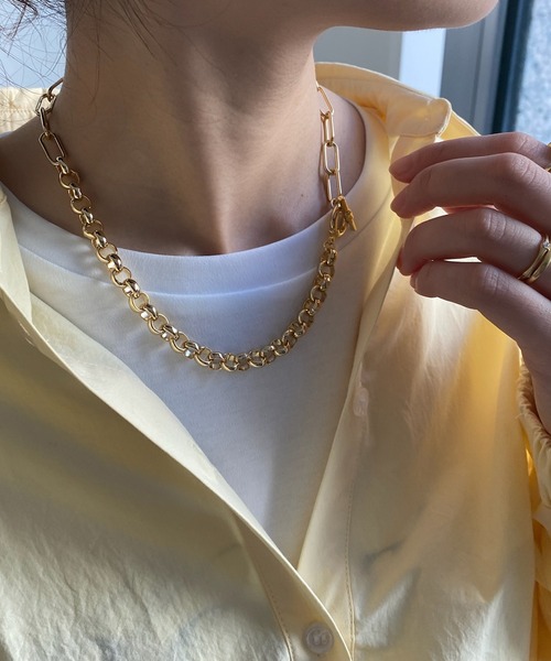 DouDou（ドゥドゥ）の「ミックスチェーンネックレス（ネックレス・レディース・シルバー/ゴールド・FREE）」の2枚目の写真