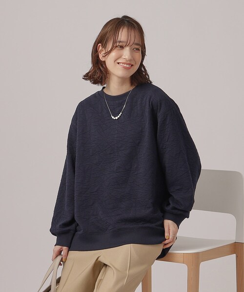 SHOO・LA・RUE（シューラルー）の「◆ぽこぽこルーズジャカードトップス（Tシャツ/カットソー・レディース・ライトブルー/オフホワイト/ネイビー/グリーン・00）」の4枚目の写真