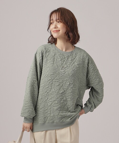 SHOO・LA・RUE（シューラルー）の「◆ぽこぽこルーズジャカードトップス（Tシャツ/カットソー・レディース・ライトブルー/オフホワイト/ネイビー/グリーン・00）」の2枚目の写真