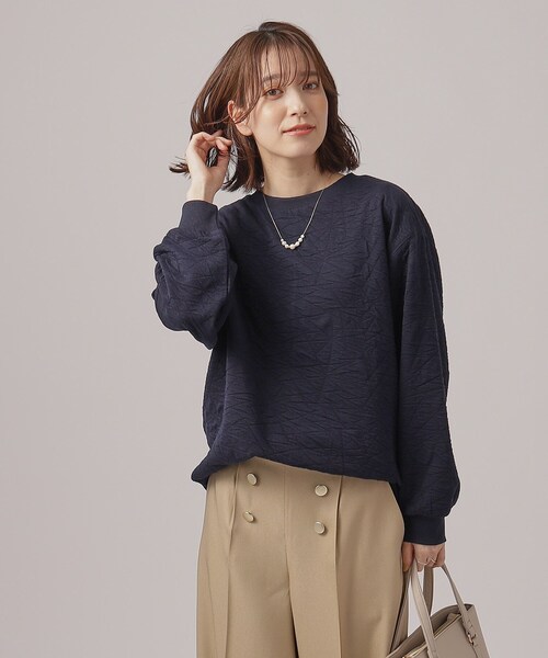 SHOO・LA・RUE（シューラルー）の「◆ぽこぽこルーズジャカードトップス（Tシャツ/カットソー・レディース・ライトブルー/オフホワイト/ネイビー/グリーン・00）」の9枚目の写真