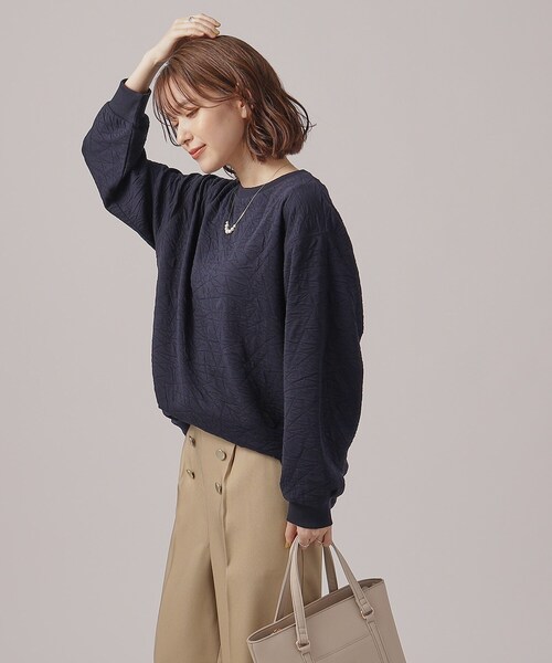 SHOO・LA・RUE（シューラルー）の「◆ぽこぽこルーズジャカードトップス（Tシャツ/カットソー・レディース・ライトブルー/オフホワイト/ネイビー/グリーン・00）」の10枚目の写真