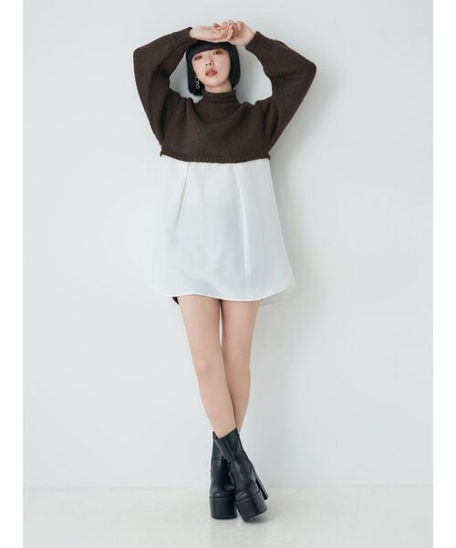 MURUA(ムルーア)の「スタンドネックニットドッキングワンピース(ワンピース・レディース・ブラウン・FREE)」の4枚目の写真