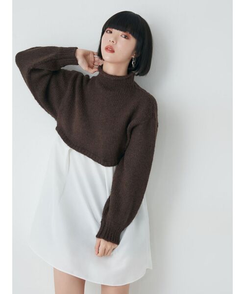 MURUA(ムルーア)の「スタンドネックニットドッキングワンピース(ワンピース・レディース・ブラウン・FREE)」の7枚目の写真