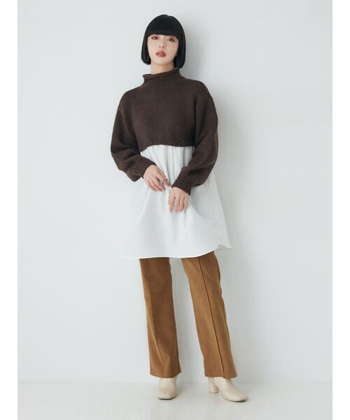 MURUA(ムルーア)の「スタンドネックニットドッキングワンピース(ワンピース・レディース・ブラウン・FREE)」の8枚目の写真