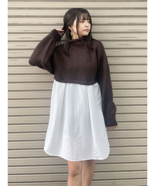 MURUA(ムルーア)の「スタンドネックニットドッキングワンピース(ワンピース・レディース・ブラウン・FREE)」の10枚目の写真