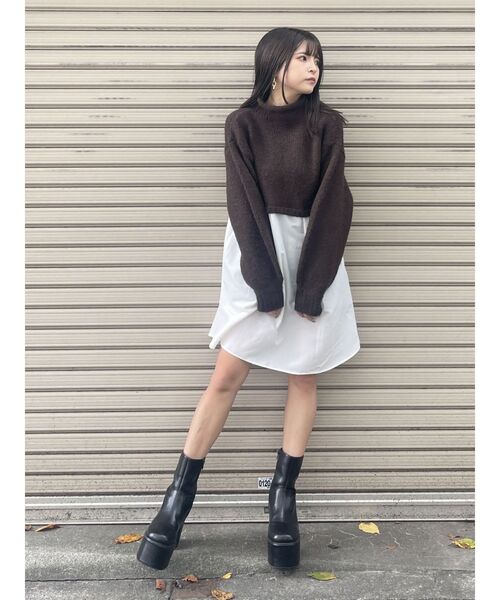MURUA(ムルーア)の「スタンドネックニットドッキングワンピース(ワンピース・レディース・ブラウン・FREE)」の12枚目の写真