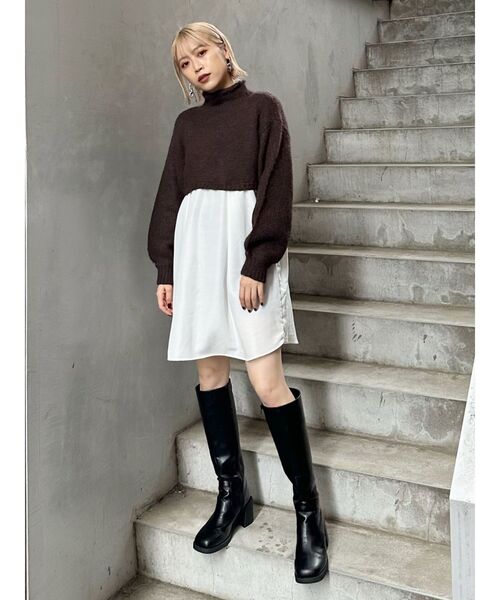 MURUA(ムルーア)の「スタンドネックニットドッキングワンピース(ワンピース・レディース・ブラウン・FREE)」の14枚目の写真