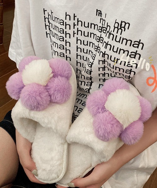Miniministore(ミニミニストア)の「ファースリッパ 可愛い ルームシューズ(サンダル・レディース・ブラック/ブルーグレー/アイボリー/イエロー/ピンク・S/M/L)」の2枚目の写真