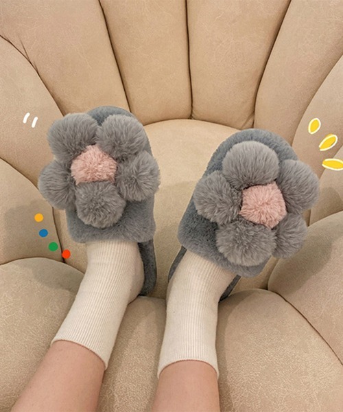 Miniministore(ミニミニストア)の「ファースリッパ 可愛い ルームシューズ(サンダル・レディース・ブラック/ブルーグレー/アイボリー/イエロー/ピンク・S/M/L)」の4枚目の写真