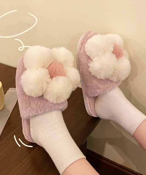 Miniministore(ミニミニストア)の「ファースリッパ 可愛い ルームシューズ(サンダル・レディース・ブラック/ブルーグレー/アイボリー/イエロー/ピンク・S/M/L)」の6枚目の写真