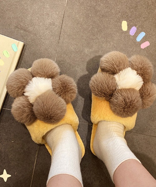 Miniministore(ミニミニストア)の「ファースリッパ 可愛い ルームシューズ(サンダル・レディース・ブラック/ブルーグレー/アイボリー/イエロー/ピンク・S/M/L)」の18枚目の写真