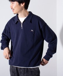 GLOSTER | 【GLOSTER/グロスター】フレンチブルドッグ刺繍 ハーフジップ スウェットポロ(ポロシャツ)