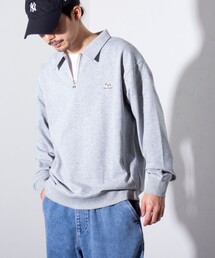 GLOSTER | 【GLOSTER/グロスター】フレンチブルドッグ刺繍 ハーフジップ スウェットポロ(ポロシャツ)