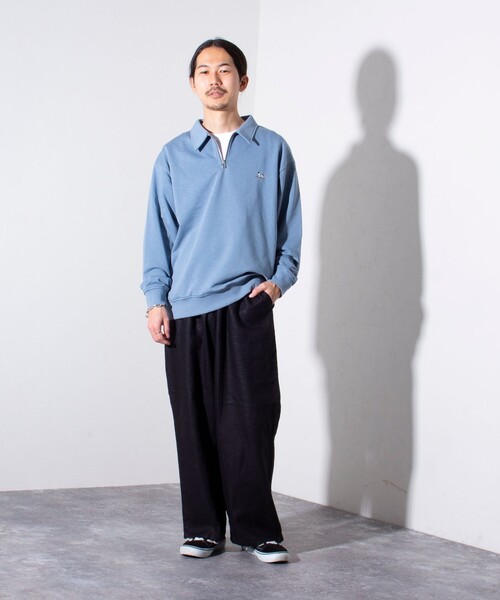 GLOSTER（グロスター）の「【GLOSTER/グロスター】フレンチブルドッグ刺繍 ハーフジップ スウェットポロ（ポロシャツ・メンズ・グレイッシュブルー/ライトグレー/ネイビー・M/L/S）」の4枚目の写真