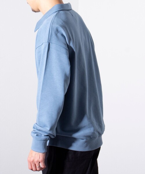 GLOSTER（グロスター）の「【GLOSTER/グロスター】フレンチブルドッグ刺繍 ハーフジップ スウェットポロ（ポロシャツ・メンズ・グレイッシュブルー/ライトグレー/ネイビー・M/L/S）」の5枚目の写真