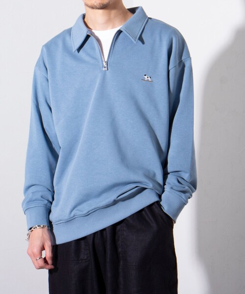 GLOSTER（グロスター）の「【GLOSTER/グロスター】フレンチブルドッグ刺繍 ハーフジップ スウェットポロ（ポロシャツ・メンズ・グレイッシュブルー/ライトグレー/ネイビー・M/L/S）」の7枚目の写真