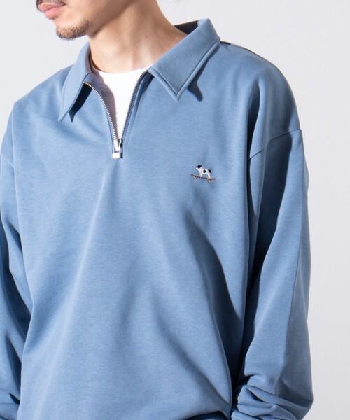 GLOSTER（グロスター）の「【GLOSTER/グロスター】フレンチブルドッグ刺繍 ハーフジップ スウェットポロ（ポロシャツ・メンズ・グレイッシュブルー/ライトグレー/ネイビー・M/L/S）」の8枚目の写真