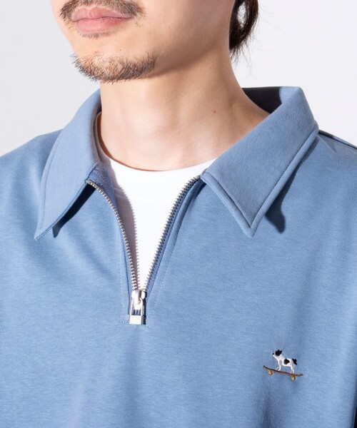 GLOSTER（グロスター）の「【GLOSTER/グロスター】フレンチブルドッグ刺繍 ハーフジップ スウェットポロ（ポロシャツ・メンズ・グレイッシュブルー/ライトグレー/ネイビー・M/L/S）」の9枚目の写真