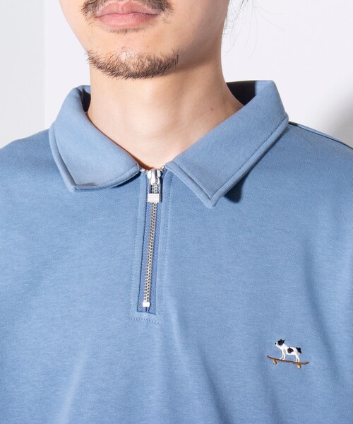 GLOSTER（グロスター）の「【GLOSTER/グロスター】フレンチブルドッグ刺繍 ハーフジップ スウェットポロ（ポロシャツ・メンズ・グレイッシュブルー/ライトグレー/ネイビー・M/L/S）」の10枚目の写真