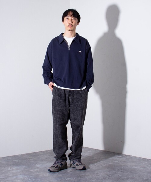 GLOSTER（グロスター）の「【GLOSTER/グロスター】フレンチブルドッグ刺繍 ハーフジップ スウェットポロ（ポロシャツ・メンズ・グレイッシュブルー/ライトグレー/ネイビー・M/L/S）」の14枚目の写真