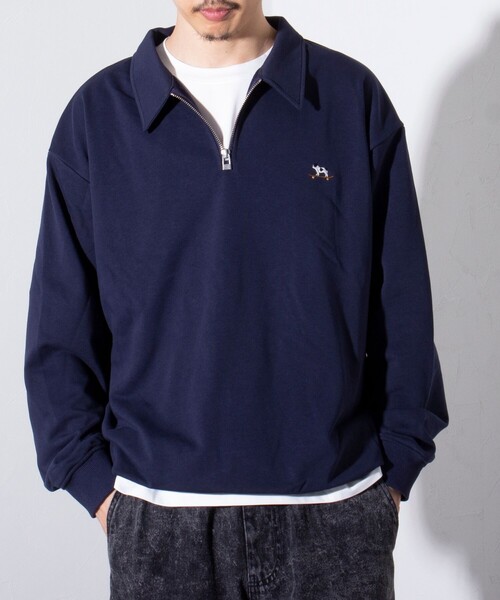 GLOSTER（グロスター）の「【GLOSTER/グロスター】フレンチブルドッグ刺繍 ハーフジップ スウェットポロ（ポロシャツ・メンズ・グレイッシュブルー/ライトグレー/ネイビー・M/L/S）」の18枚目の写真