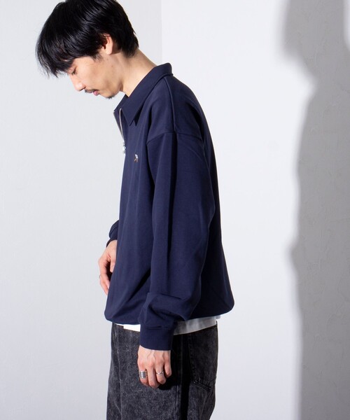 GLOSTER（グロスター）の「【GLOSTER/グロスター】フレンチブルドッグ刺繍 ハーフジップ スウェットポロ（ポロシャツ・メンズ・グレイッシュブルー/ライトグレー/ネイビー・M/L/S）」の19枚目の写真