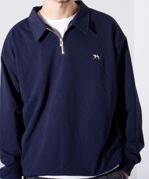 GLOSTER（グロスター）の「【GLOSTER/グロスター】フレンチブルドッグ刺繍 ハーフジップ スウェットポロ（ポロシャツ・メンズ・グレイッシュブルー/ライトグレー/ネイビー・M/L/S）」の21枚目の写真