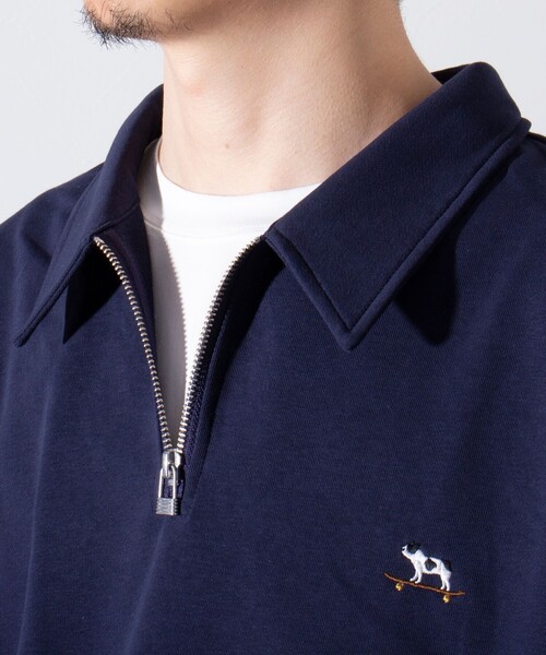 GLOSTER（グロスター）の「【GLOSTER/グロスター】フレンチブルドッグ刺繍 ハーフジップ スウェットポロ（ポロシャツ・メンズ・グレイッシュブルー/ライトグレー/ネイビー・M/L/S）」の22枚目の写真