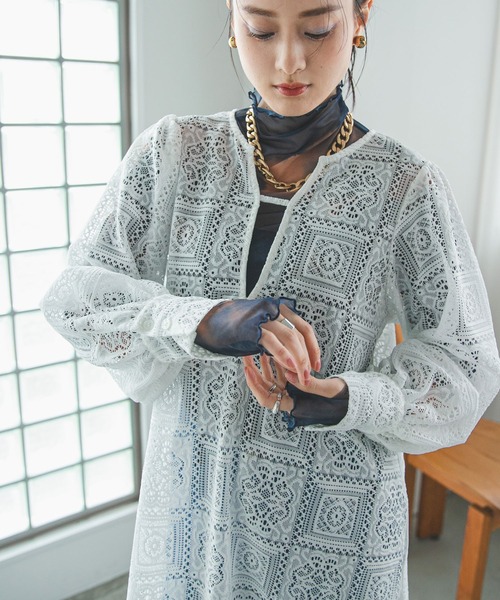 bohmal（ボマール）の「クロシェレースボリュームスリーブロングワンピース（ワンピース・レディース・ホワイト/ブラック・MEDIUM）」の9枚目の写真