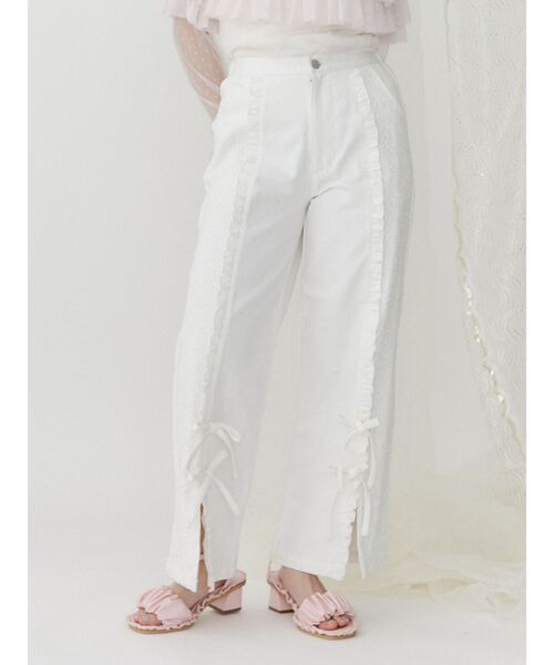 merry jenny（メリージェニー）の「スリットレースデニムパンツ（デニムパンツ・レディース・オフホワイト/ブルー・FREE）」の8枚目の写真