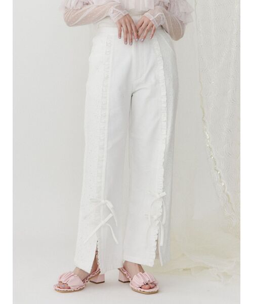 merry jenny（メリージェニー）の「スリットレースデニムパンツ（デニムパンツ・レディース・オフホワイト/ブルー・FREE）」の9枚目の写真