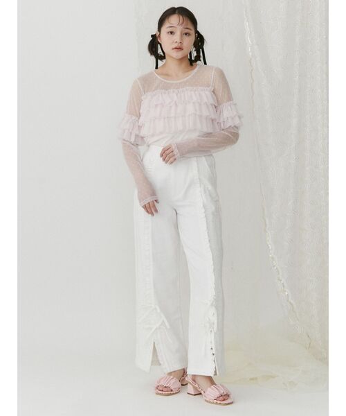 merry jenny（メリージェニー）の「スリットレースデニムパンツ（デニムパンツ・レディース・オフホワイト/ブルー・FREE）」の10枚目の写真