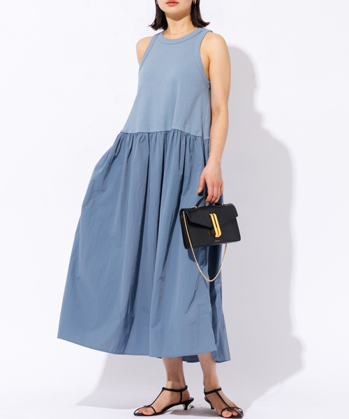 Rouge vif（ルージュヴィフ）の「【一部店舗限定】ウエストギャザー切替 アメスリ マキシワンピース（ワンピース・レディース・ブルー/ブラック・フリー）」の2枚目の写真