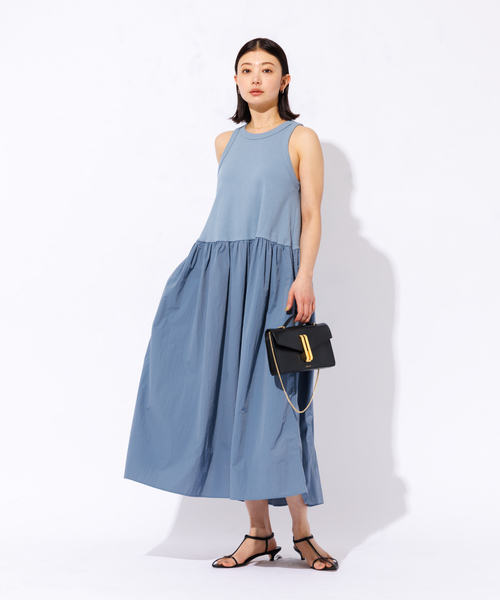 Rouge vif（ルージュヴィフ）の「【一部店舗限定】ウエストギャザー切替 アメスリ マキシワンピース（ワンピース・レディース・ブルー/ブラック・フリー）」の10枚目の写真