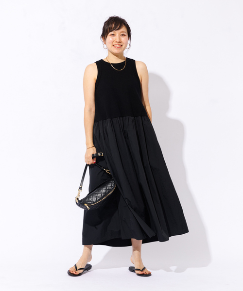 Rouge vif（ルージュヴィフ）の「【一部店舗限定】ウエストギャザー切替 アメスリ マキシワンピース（ワンピース・レディース・ブルー/ブラック・フリー）」の14枚目の写真